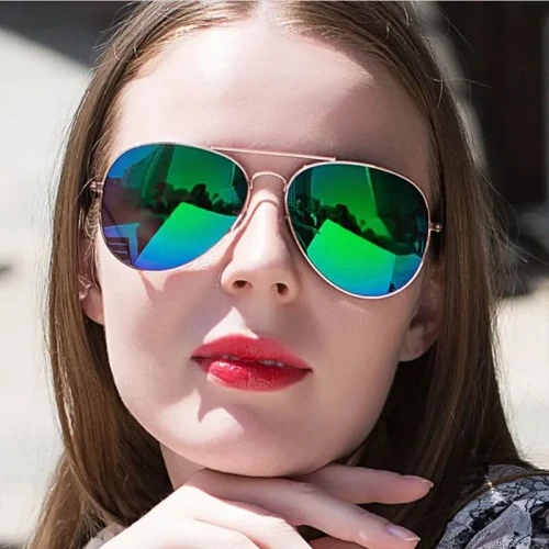Dámske slnečné okuliare typu Aviator so zrkadlovými sklami