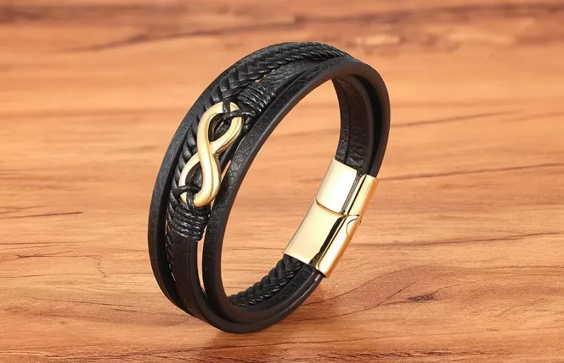 Luxusný pánsky kožený náramok so symbolom nekonečna