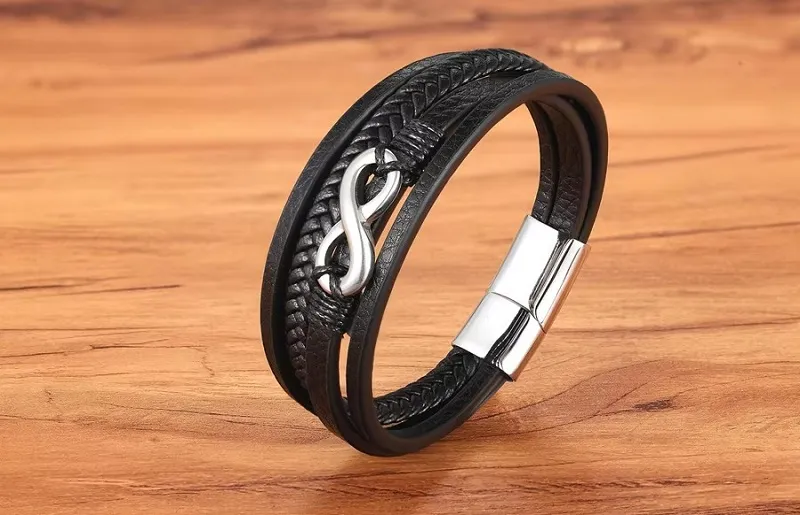 Luxusný pánsky kožený náramok so symbolom nekonečna