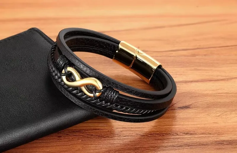 Luxusný pánsky kožený náramok so symbolom nekonečna