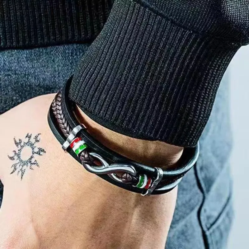 Exkluzívny pánsky kožený náramok so symbolom nekonečna a dušou Talianska