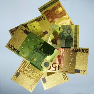 Luxusný set 7 zlatých bankoviek EUR – kompletná zberateľská edícia